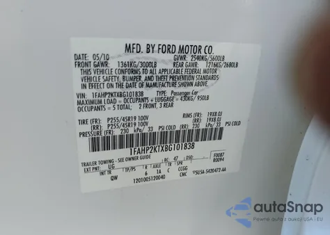 2011 Ford Taurus Sho из США, поврежденный, VIN 1FAHP2KTXBG101838